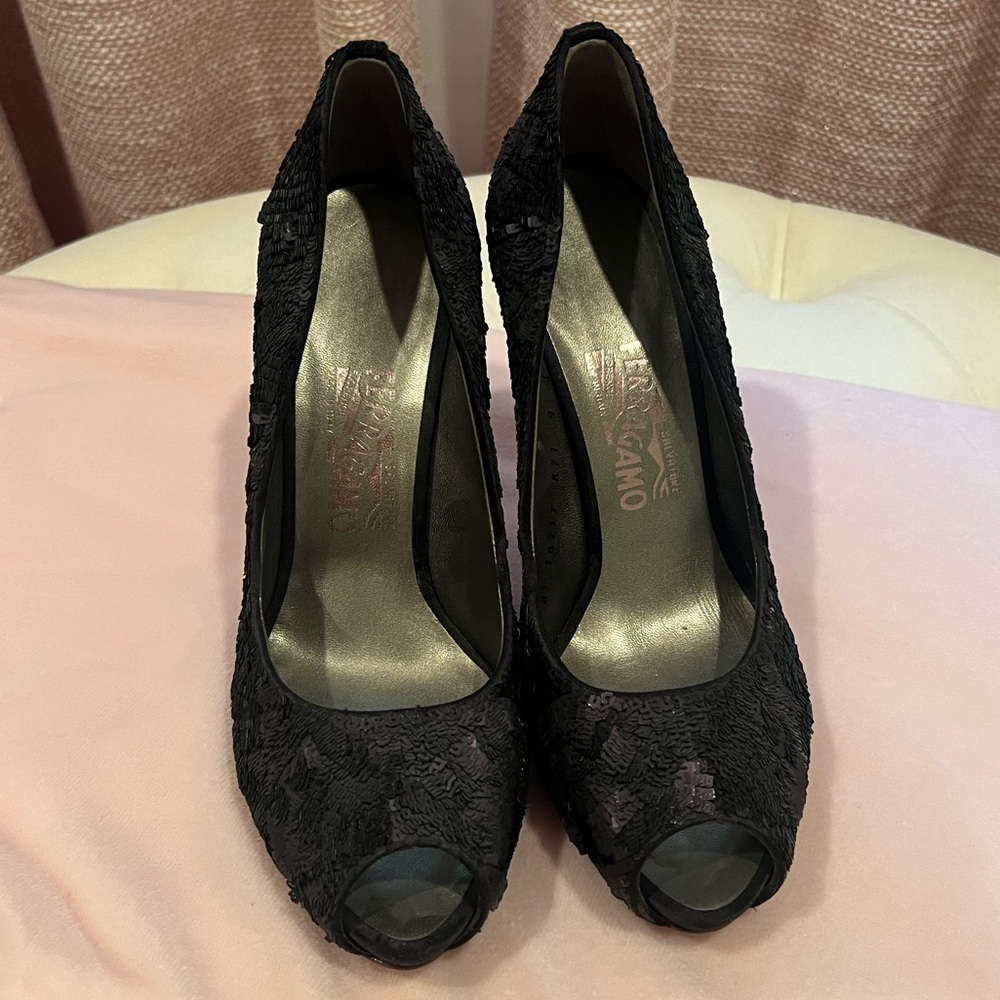 Salvatore Ferragamo Peep Toe Pumps